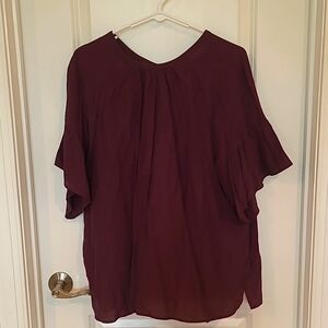 LOFT NWT Mixed Media Blouse XL with Flounce Sleeves and Bow Tie in Back